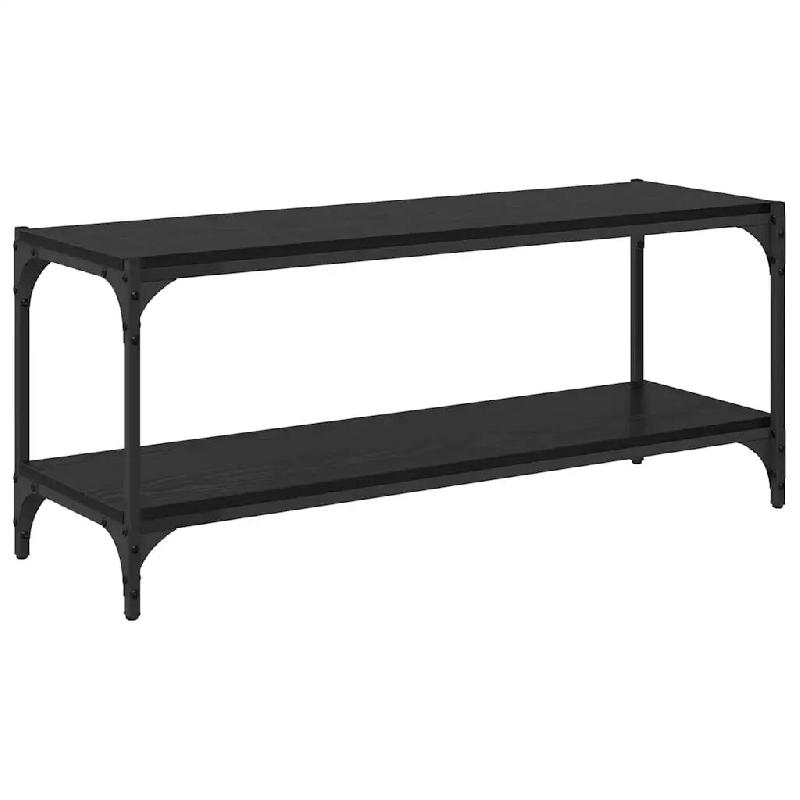 Helloshop26 - Meuble TV rectangulaire style rustique grand espace de stockage 100 x 33 x 41 cm en bois noir 02_0052701 - noir Bois massif 300023755041_0