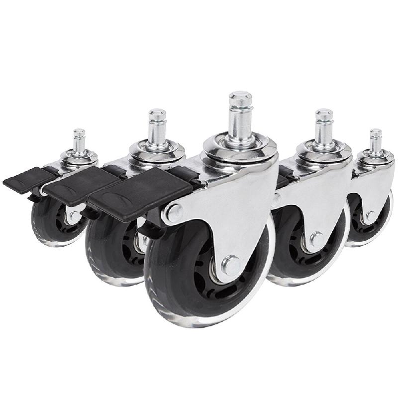 Hjh OFFICE 5 x roulettes pour sols durs ROLO SKATE 11 mm / 75 mm avec frein chrome transparent - argenté plastique 729401_0
