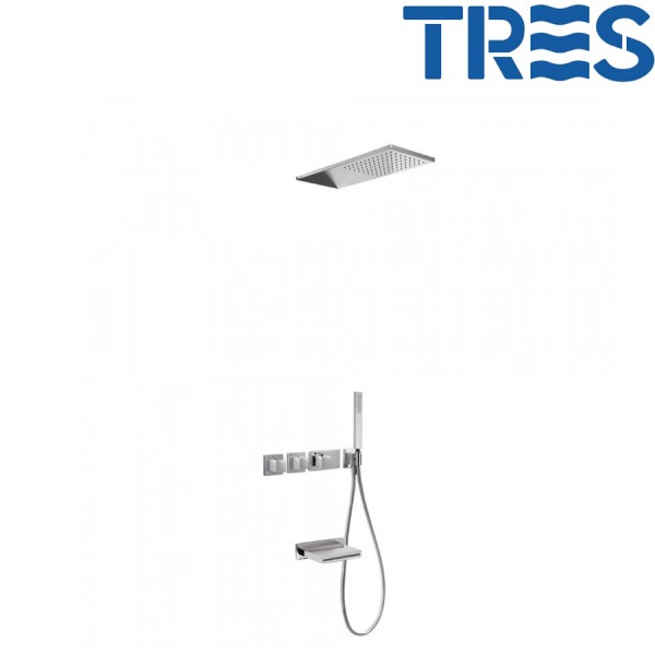 KIT THERMOSTATIQUE BAIGNOIRE ENCASTRÉ AVEC BEC CASCADE BLOCK SYSTEM CHROMÉ - TRES 20725305