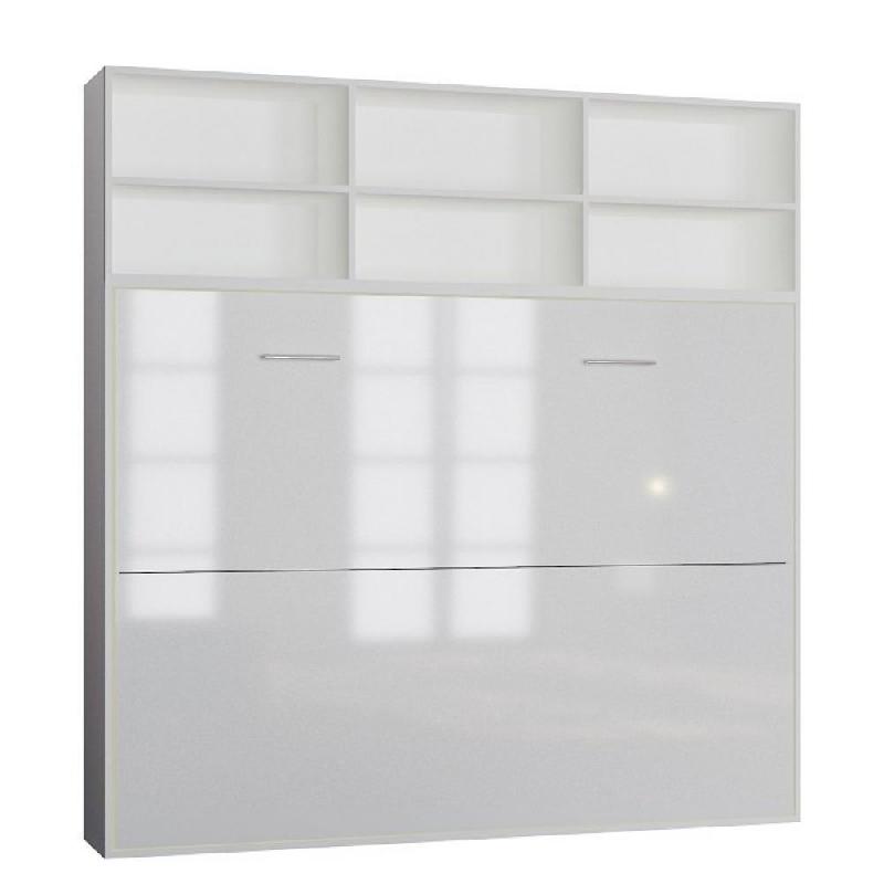 LIT ESCAMOTABLE STRADA-V2 STRUCTURE BLANC MAT FAÇADE BLANC BRILLANT AVEC SURMEUBLE 140*200 CM_0