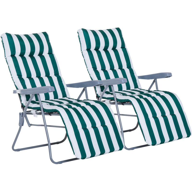 Lot De 2 Chaise Longue Bain De Soleil Adjustable Pliable Transat Lit De Jardin En Acier Vert Blanc Outsunny Comparer Les Prix De Lot De 2 Chaise Longue Bain De