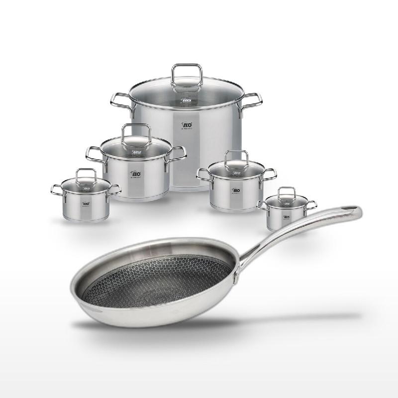 Lot Poêle 24 cm Elo Relief Evolution & 5 Faitouts Elo Citrin - gris inox 3176239956184_0