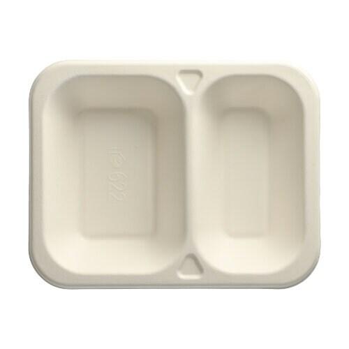Papstar 100 barquettes à sceller en canne à sucre 2 compartiments 800 ml 4,2 cm x 18,5 cm x 23,5 cm blanc - blanc Matériau naturel 88403_0