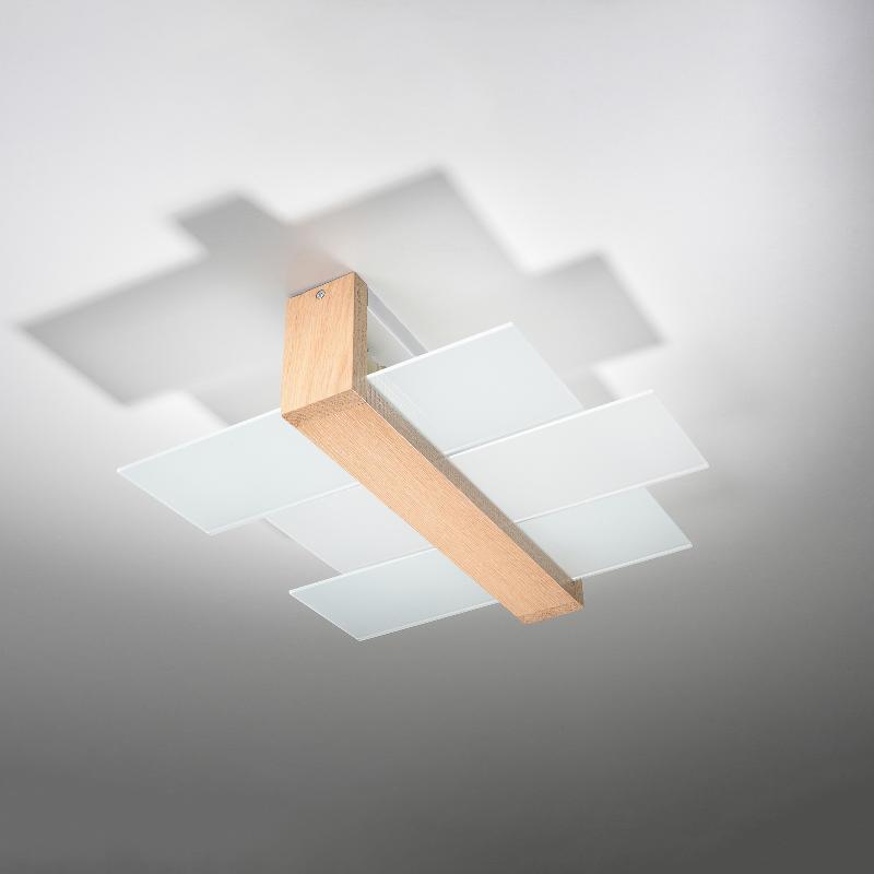 SOLLUX LIGHTING PLAFONNIER SHIFTED 2, VERRE ET BOIS CLAIR