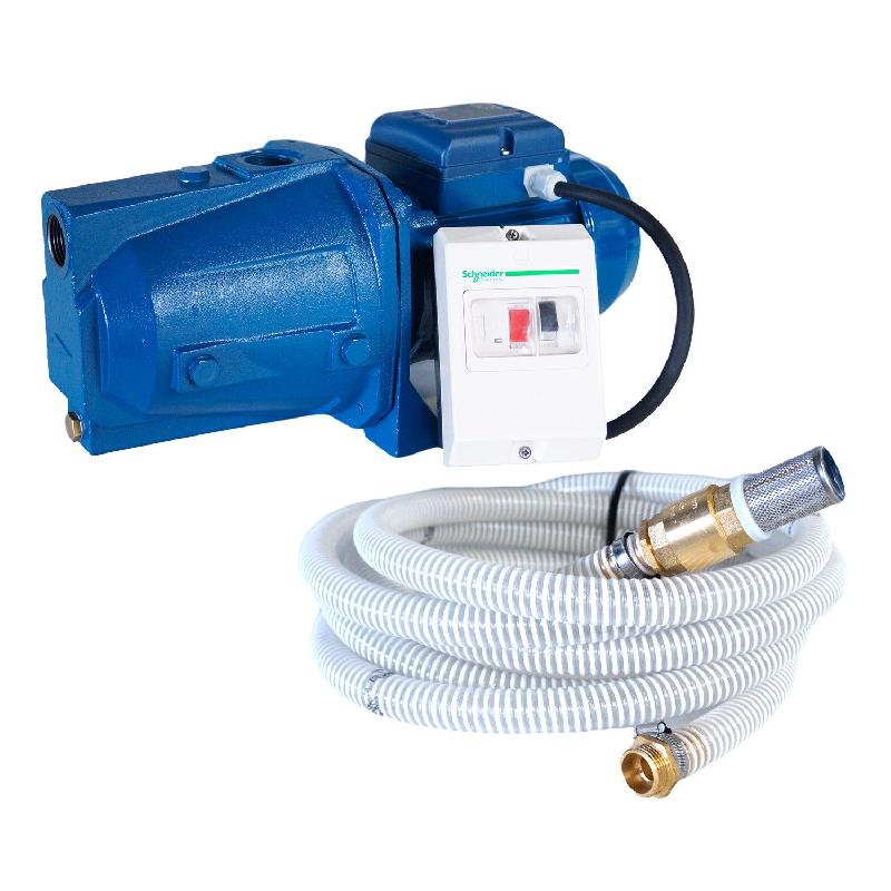 POMPE AUTO AMORÇANTE SÉRIE JET 380V 0.75KW / 1CV AVEC DISJONCTEUR MAGNÉTO THERMIQUE + KIT ASPIRATION 7M Ø25MM_0