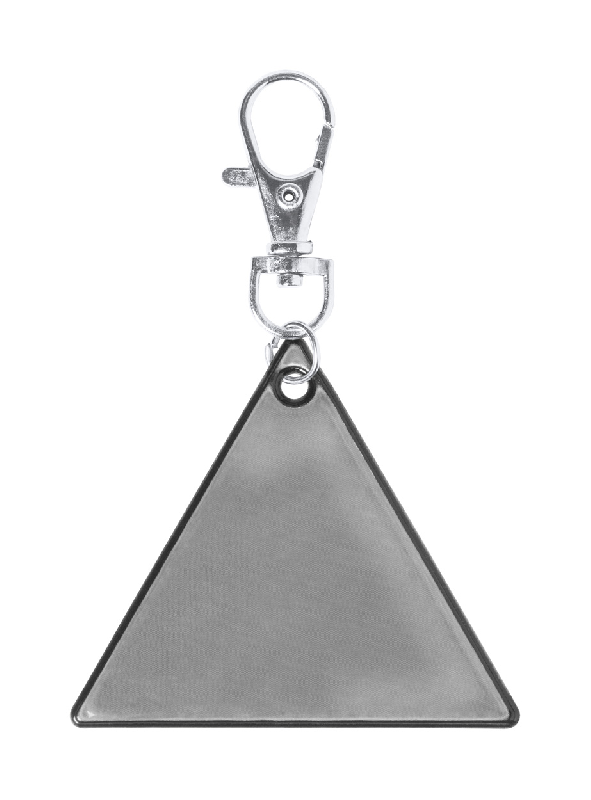 Porte-clés réfléchissant en PVC - forme triangulaire avec mousqueton - couleur argentée - poids 4g_0
