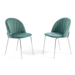 RATTATAN Lot de 2 chaises en velours d’intérieur, rembourrées, pieds en métal, design élégant pour cuisine, salle à manger,restaurant – Vert_0