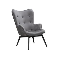 SalesFever Fauteuil rembourré | Couverture en velours | Cadre en métal avec revêtement en poudre noire | L 80 x P 99 x H 92 cm | gris - gris polyes_0