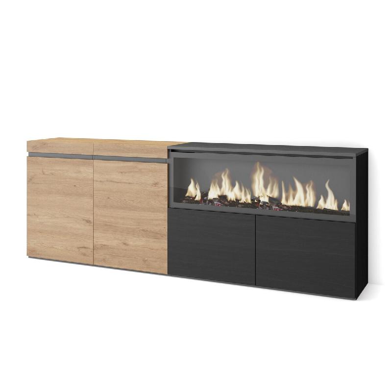 SKRAUT HOME Buffet salon et cuisine, 210, 4 Portes, Cheminée électrique XXL, Chêne et noir - beige Bois manufacturé 417_15_0