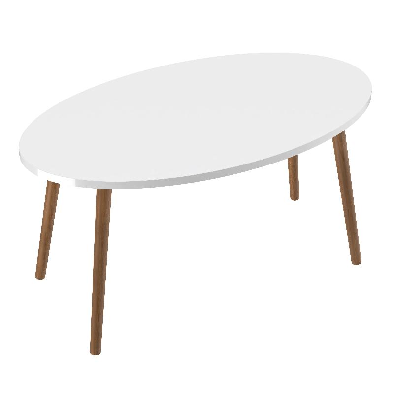 Table basse ovale 41 x 90 x 50 cm - Blanc et naturel - Plateau en panneau de particules et pieds en bois - 03_0008502_0