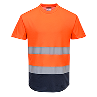 Tee-shirt mesh bicolore orange marine c395, l_0