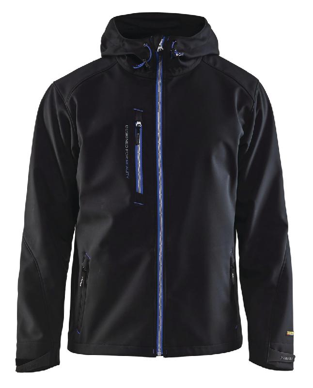 VESTE SOFTSHELL À CAPUCHE NOIR/BLEU ROI TAILLE XXL - MANUTAN COLLECTIVITÉS