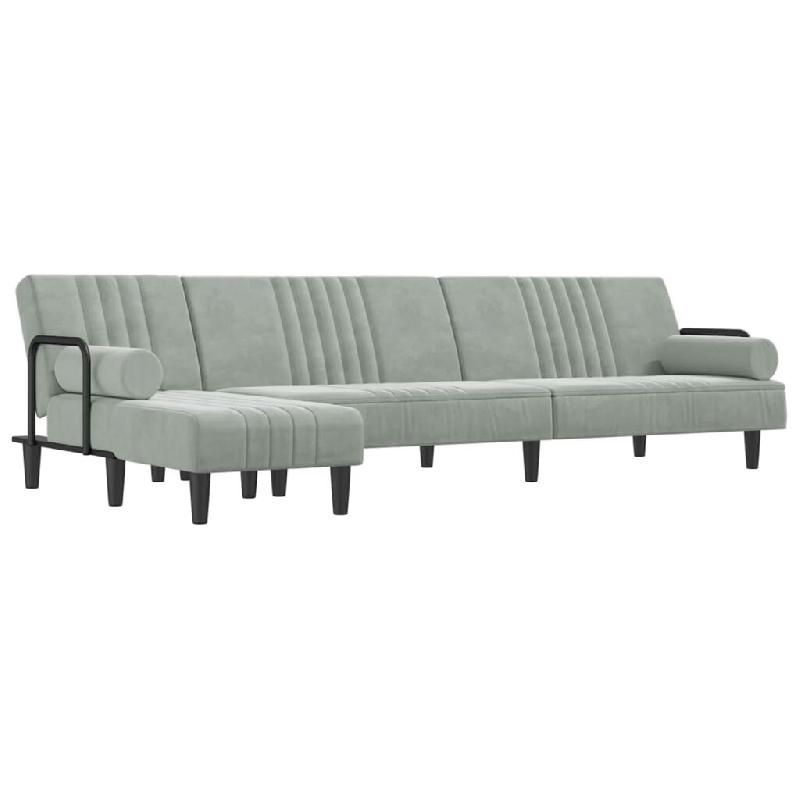 VidaXL Canapé-lit en forme de L gris clair 260x140x70 cm velours Modèle Vionna - 3157242_0