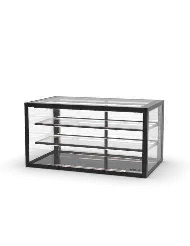 Vitrine neutre INTEGRA à poser - 1000 mm - 3 niveaux - H815 mm - IN100-80N | Sayl Barcelona- Accès Grab & Go - noir 674005069722_0