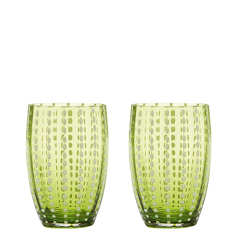 Zafferano Perle Apple Green Glass - Verre Soufflé À La Bouche, 32 Cl, Fait Main - Lot De 2 Verresartisanaux Pour Eau Ou Cocktails - vert 8051827970429_0