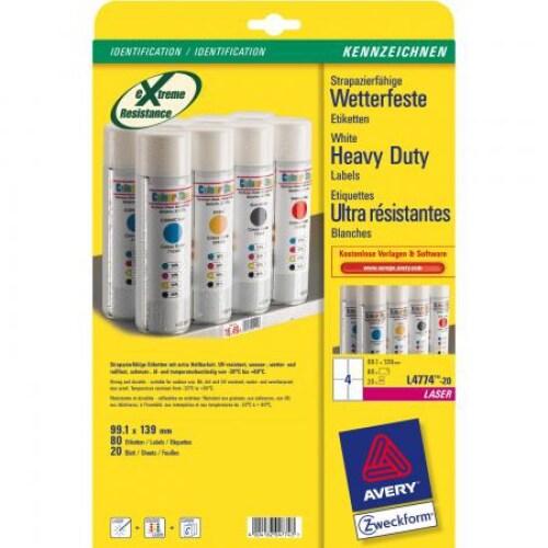 AVERY 80 étiquettes ultra-résistantes Laser blanches, format 99,1 x 139 mm (20 feuilles A4 / cdt) - blanc 3266550132272_0
