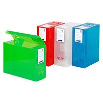 BOÎTE DE CLASSEMENT PLASTIQUE VIQUEL TRANSLUCIDE GRANDE CAPACITÉ DOS 12 CM - COULEURS ASSORTIES - LOT DE 4