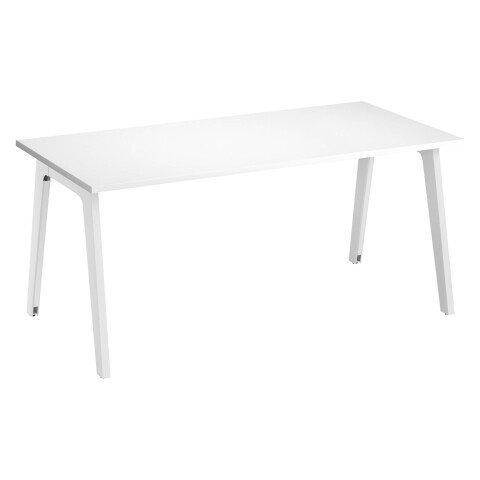 BUREAU DROIT EDEN ARCHE BLANC L 180 CM AVEC GOULOTTE PIED BLANC