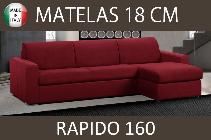 Canapé d'angle réversible express MASTER - Couchage 160x197 cm - Matelas 18 cm en tweed rouge_0