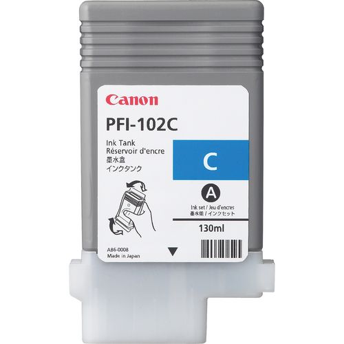 Canon PFI-102 C - Cartouche d'encre Cyan 130 ml pour imprimantes IPF510, IPF600, IPF605, IPF610, IPF700, IPF710, IPF720_0