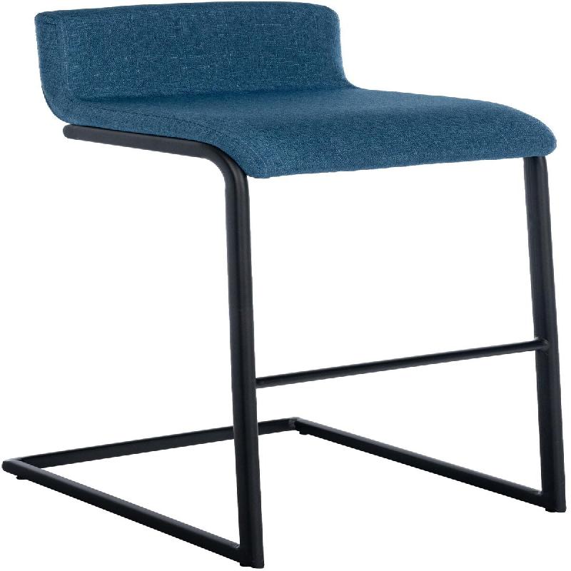Décoshop26 - Tabouret de bar x1 design minimaliste assise en tissu bleu piètement en U métal noir repose-pieds 10_0006278 - bleu métal 3000265482761_0