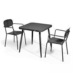 Oviala Business Ensemble table de jardin et 2 fauteuils en aluminium noir - Oviala - noir aluminium 108254_0
