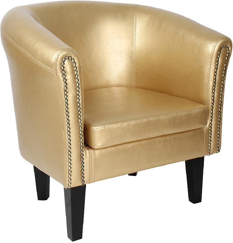 FAUTEUIL CHESTERFIELD EN SYNTHÉTIQUE ET BOIS AVEC ÉLÉMENTS DÉCORATIFS EN CUIVRE CHAISE CABRIOLET MEUBLE DE SALON DORÉ 01_0000097_0