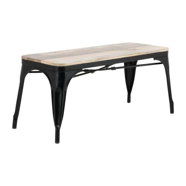 Lot de 2 bancs d'intérieur (L)1000 mm, avec assise en bois de manguier et cadre noir, à assembler_0