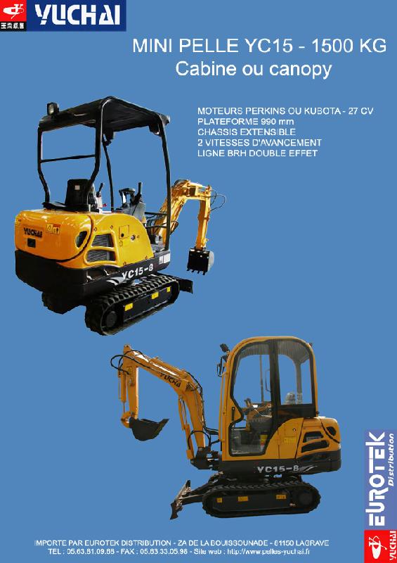Mini-pelles YC15 - 1500 kg avec cabine ou canopy_0