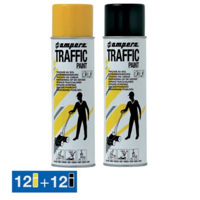 Peinture aérosol Traffic Ampere 500 ml pour traçage, lot de 12 jaunes + 12 noirs_0