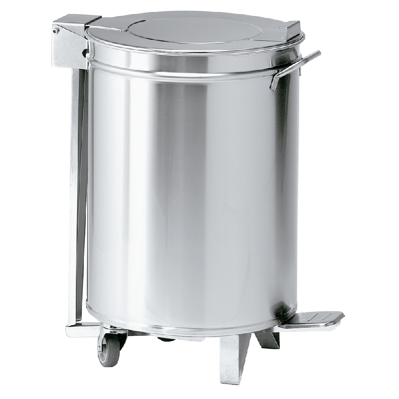 Poubelle en acier inoxydable avec couvercle et roulettes - 450x450x685 mm - 16505062 Eurast - gris inox 16505062_0
