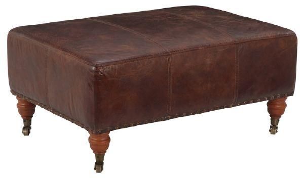 POUF CUIR BRUN à ROULETTES