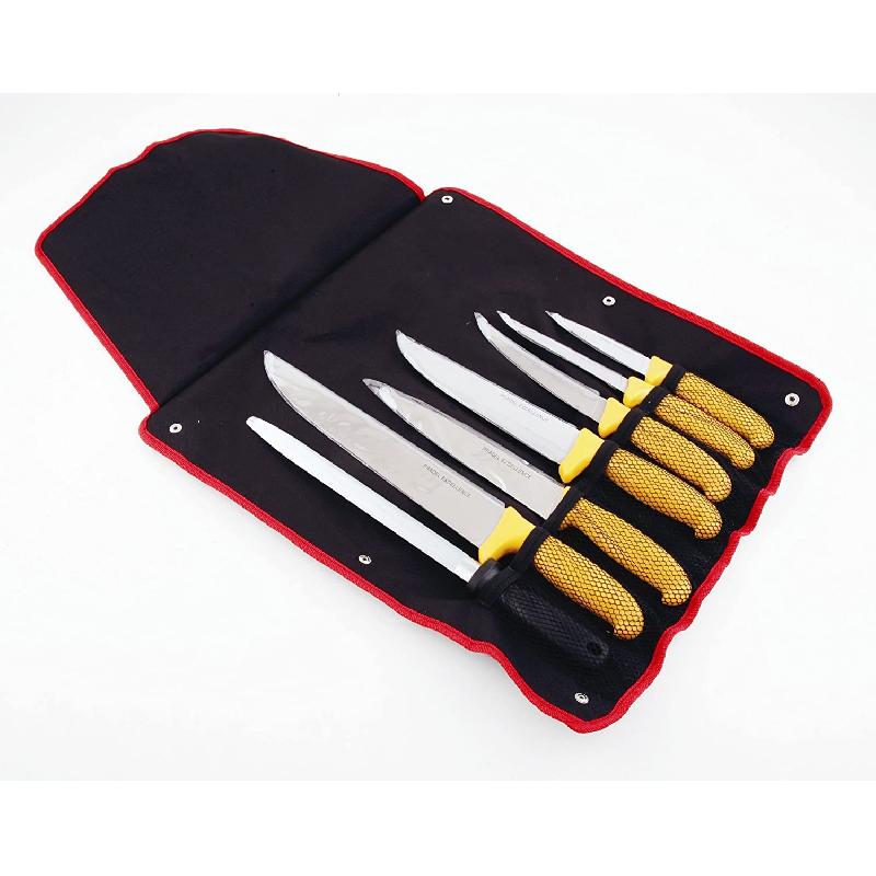 SAC 6 COUTEAUX BOUCHER ET 1 FUSIL LAMES ACIER INOXYDABLE - PRADEL EXCELLENCE - COUTELLERIE