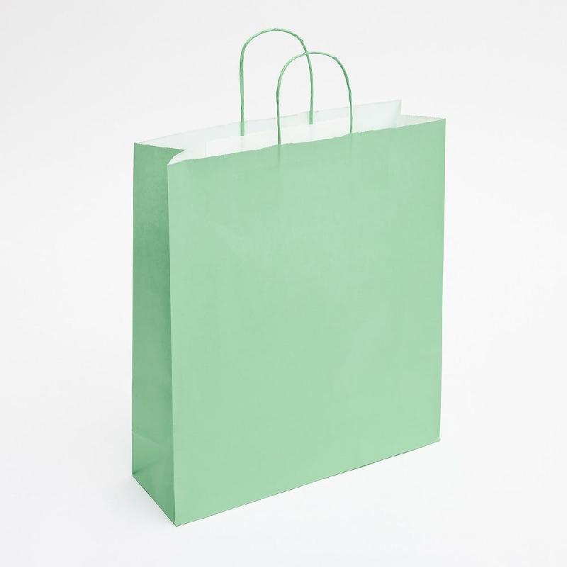 Sac kraft vert d'eau poignées torsadées coordonnées 36x12x41cm - par 50_0