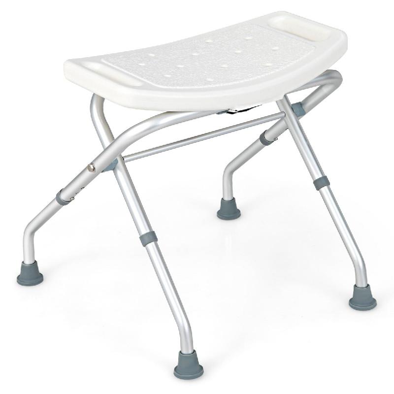 Siège de douche hauteur réglable 49-52,5 cm pour confort et sécurité design épuré en aluminium blanc 20_0019473 - blanc aluminium 3000232965228_0