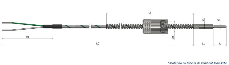 Thermocouple de surface Baïonnette avec rétreint - TS31 - Types K, N, J, T, E, R, S, B - Classe 1 et 2 - Verrou Øid 10,5 à 14,5 mm_0