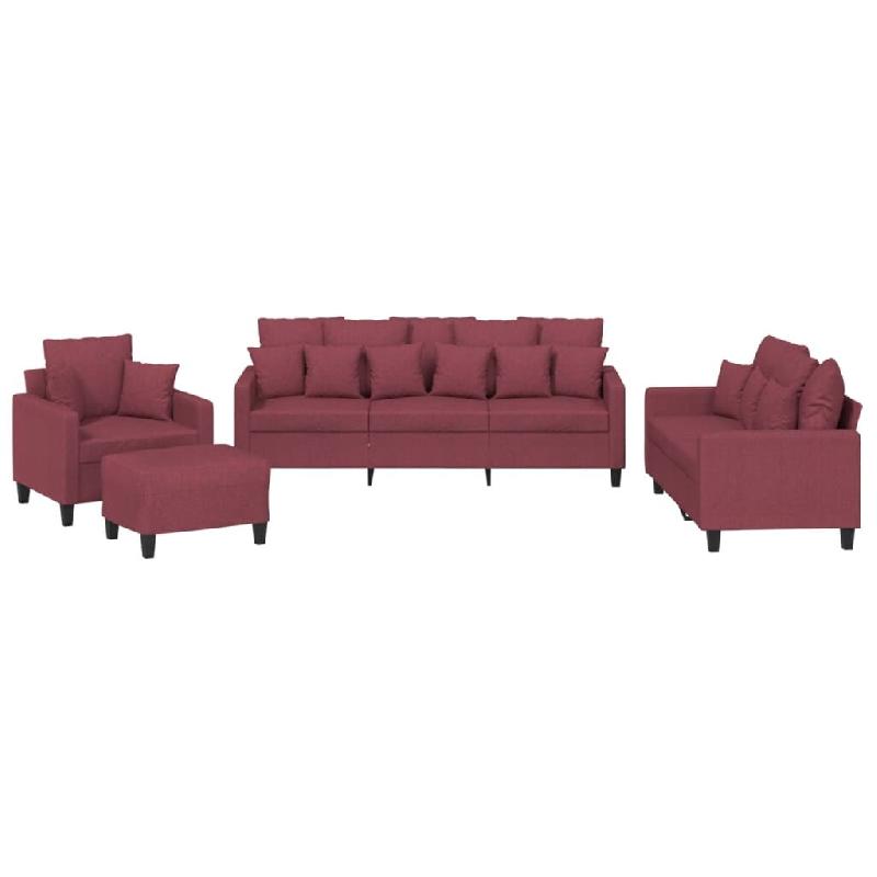 VidaXL Ensemble de canapés 4 pcs avec coussins rouge bordeaux tissu Modèle AbriPratique 33 - 3201646_0