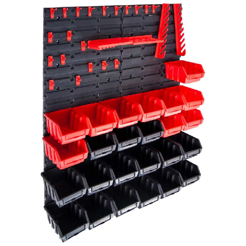 Vidaxl kit de bacs de stockage et panneaux muraux 29 pcs rouge et noir 146283_0
