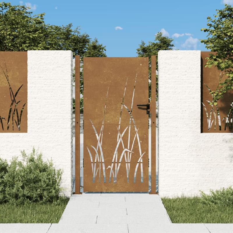 Vidaxl portail de jardin 105x180 cm acier corten conception d'herbe 153230_0