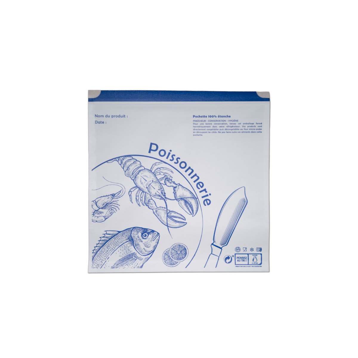 1000 pochettes adhésives personnalisables pour poissonnerie - 25×25 cm - papier 64g/m² - étanches et résistantes_0