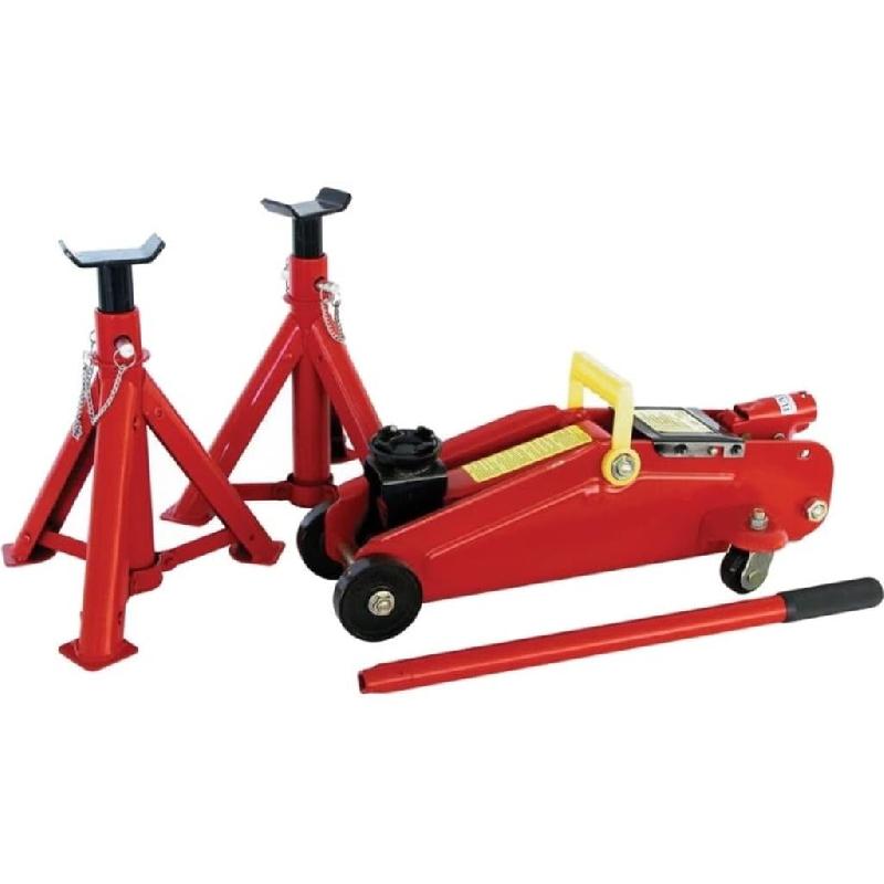 Carpoint cric de type rouleur et 2 supports d'essieu 2000 kg rouge 439333_0