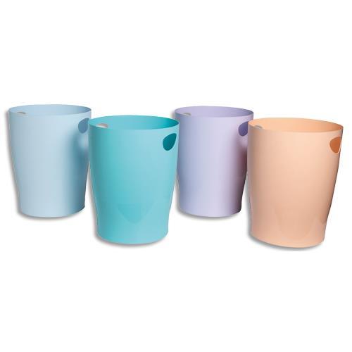 CORBEILLE PAPIER EXACOMPTA ECO AQUAREL - 15L - DIM (DIAMETREXH):26X33,5CM - ASSORTIS PASTEL : BLEU CORAIL MAUVE VERT - LOT DE 4