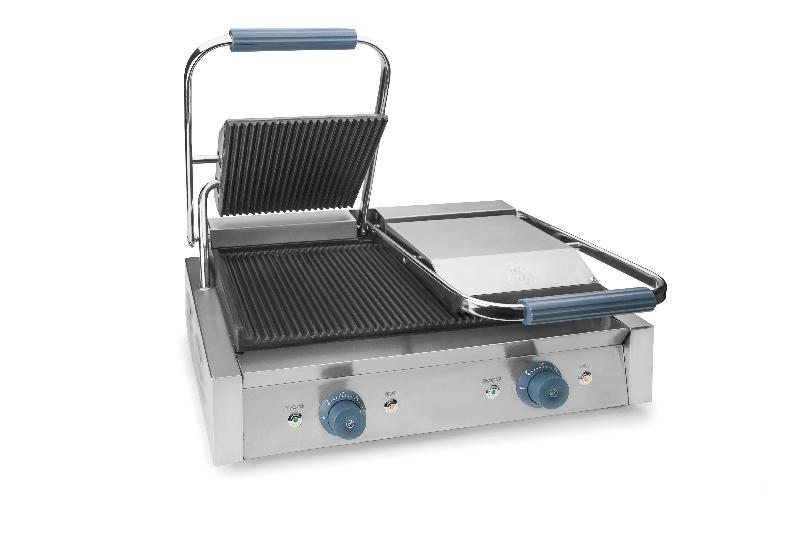 Double grill électrique cannelé professionnel 4400W - Lacor - plaques ondulées en acier inoxydable avec thermostats séparés_0