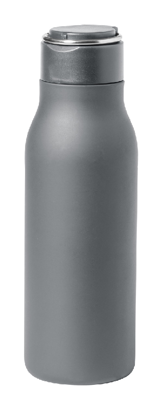 Gourde en acier inoxydable - 600 ml - avec couvercle et anneau de transport - couleur grise_0