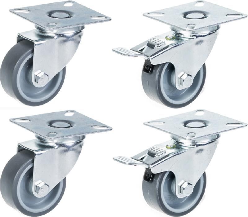 Jeu de 4 - roulettes pivotantes/freinées série 100 50mm gris TPR-caoutchouc sur polypropylène_0