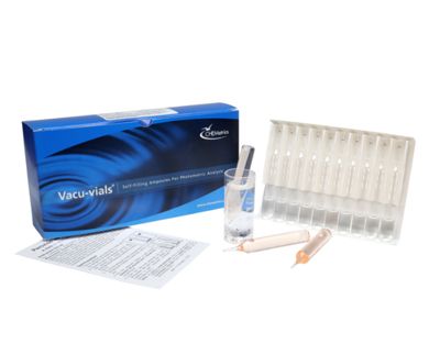 Kit d’ampoules 13mm pour analyse instrumentale du Peroxyde d'hydrogène, 0-6 ppm.Type: Vacu-vials. Kit. 30 unités, marque Chemetrics - Ref.: NBB008_0
