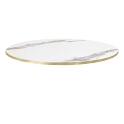 Restootab - Plateau Ø120 decor marbre blanc chants laiton - blanc Bois manufacturé PL-R120M-MB.BLA-LAI_0