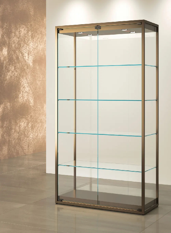 Vitrine TM/95VVA - Gold - Vitrine d'exposition en verre avec serrure, étagères réglables et éclairage LED_0
