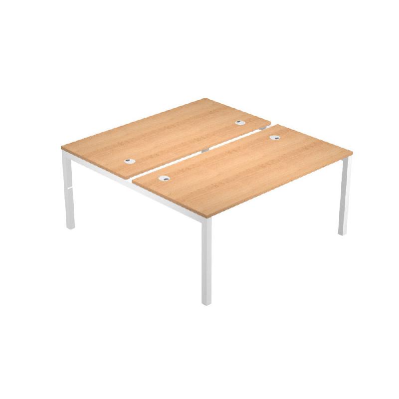 BUREAU BENCH 2 POSTES EMINENCE 160 X 165 CM PLATEAU HETRE PIETEMENT ARCHE BLANC