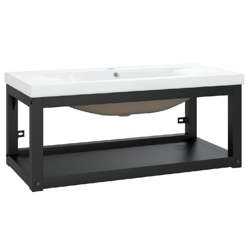 Cadre de lavabo mural salle de bain 79x38x31 cm - Vasque à encastrer noir en fer - Modèle 02_0006778_0
